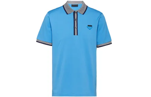 PRADA Polo Shirts Men's Blue Polo Collar Moderate Straight Fit