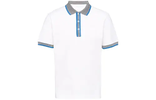 PRADA Polo Shirts Men's White Polo Collar Moderate Straight Fit
