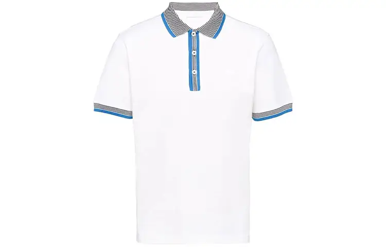PRADA Polo Shirts Men's White Polo Collar Moderate Straight Fit