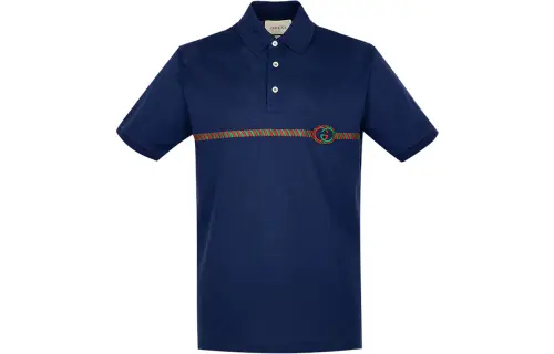 GUCCI Polo Shirts Men's Blue Polo Collar Moderate Straight Fit