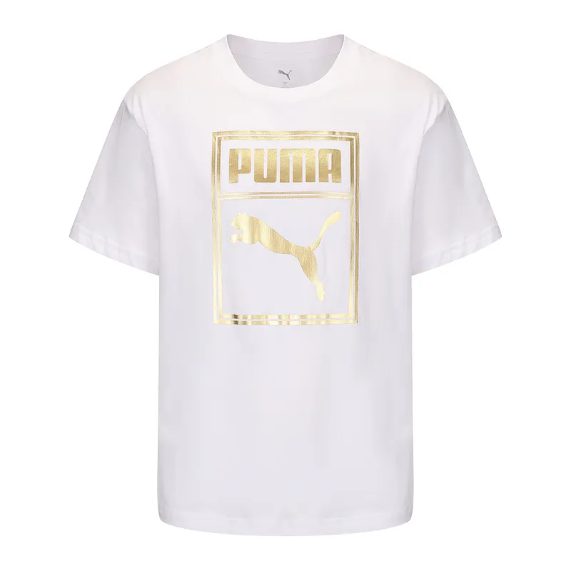 PUMA T-Shirts Unisex White Crew Neck Moderate Straight Fit