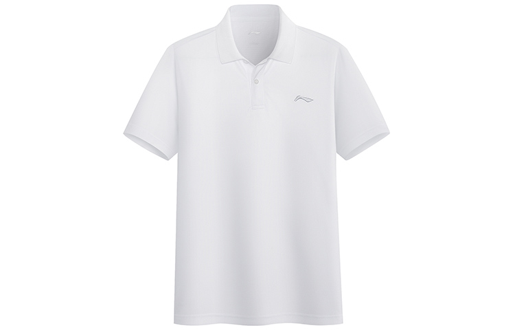 Li Ning Polo Shirts Men's White Polo Collar Moderate Straight Fit
