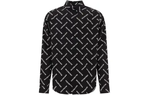 Balenciaga Allover Logo Printed Long Sleeved Shirt