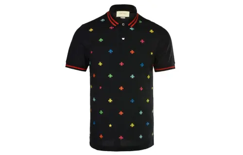 GUCCI Polo Shirts Men's Navy Blue Crew Neck Moderate Other