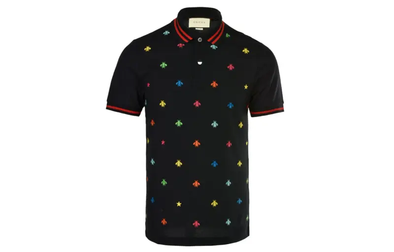 GUCCI Polo Shirts Men's Navy Blue Crew Neck Moderate Other