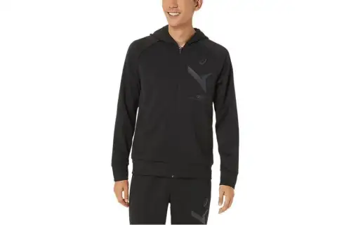 ASICS Sweatshirts Unisex Black Hooded Moderate Cardigan