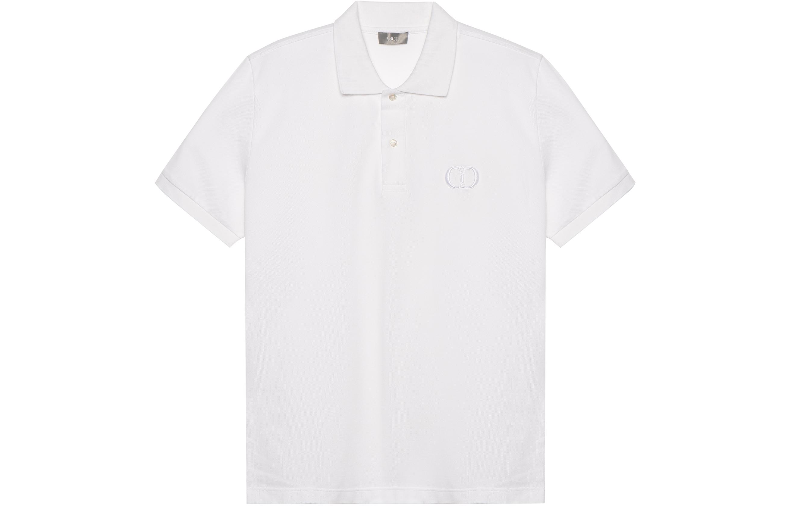 DIOR Dior Essentials Series Solid Color Embroidered Logo Casual Short Sleeve Polo Shirt Men's White