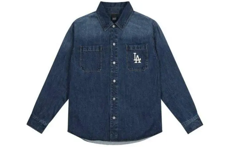 MLB Shirts Unisex Blue Pointed Collar Moderate Denim
