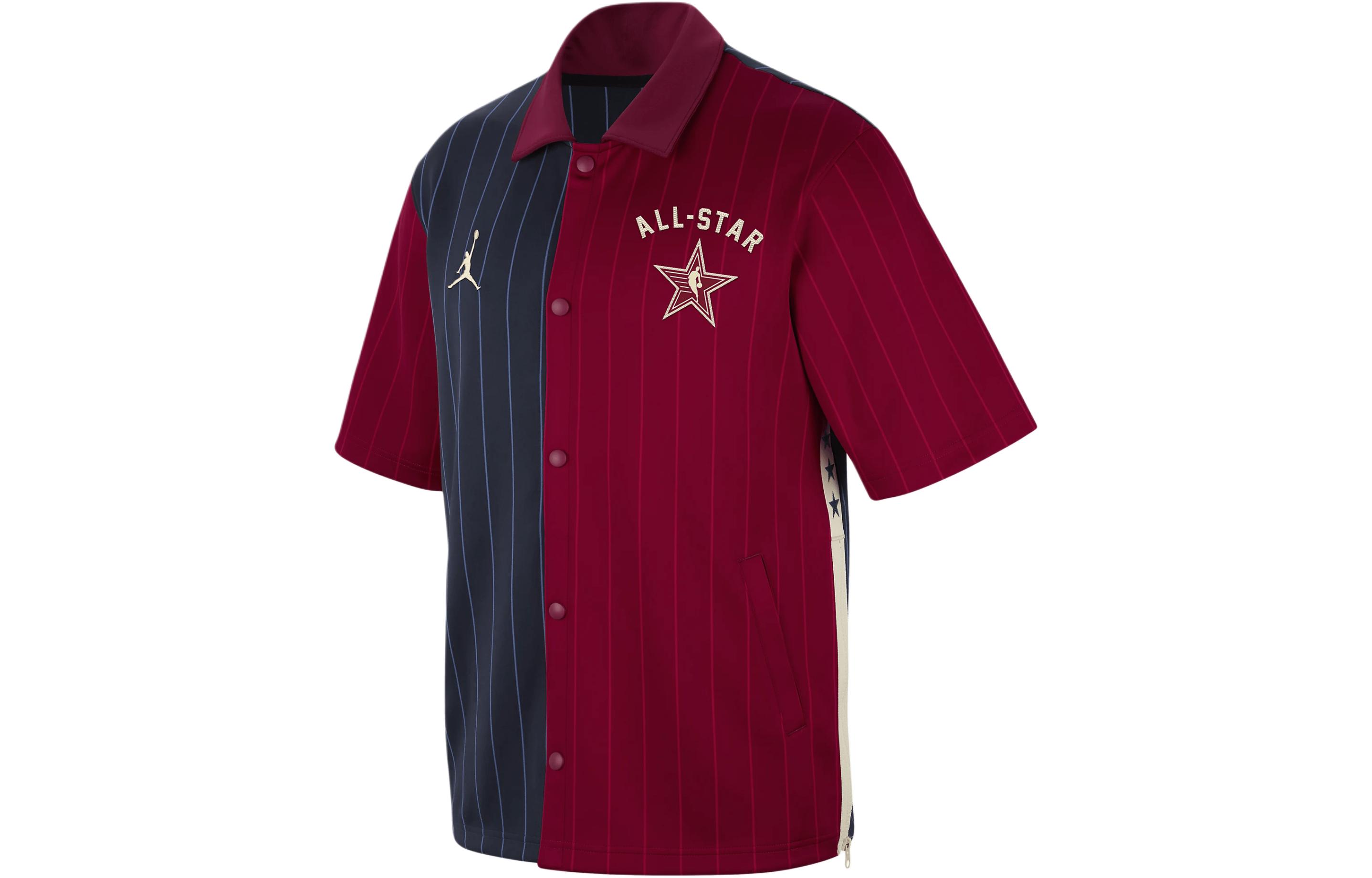 Jordan SS24 NBA All-Star Series Retro Vertical Stripe Snap Button Short Sleeve Shirt Men's Color Blocking