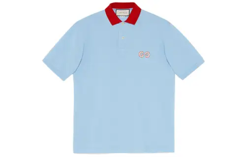 GUCCI Polo Shirts Men's Blue Polo Collar Moderate Straight Fit