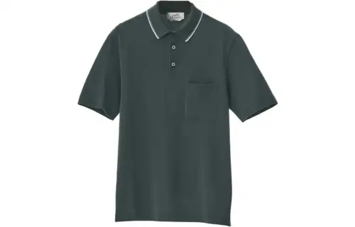 HERMES Polo Shirts Men's Turquoise Polo Collar Moderate Straight Fit