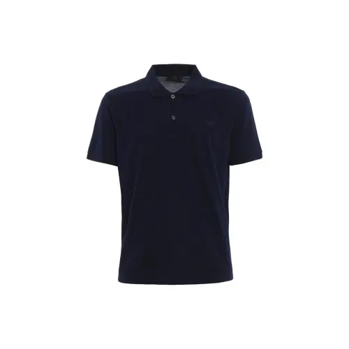 PRADA Polo Shirts Men's Dark Blue Polo Collar Moderate Straight Fit