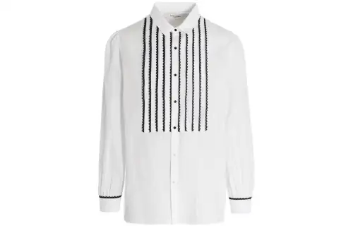 Saint Laurent contrasting lace-detail shirt
