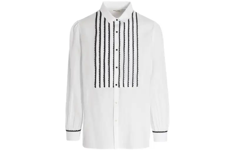 Saint Laurent contrasting lace-detail shirt