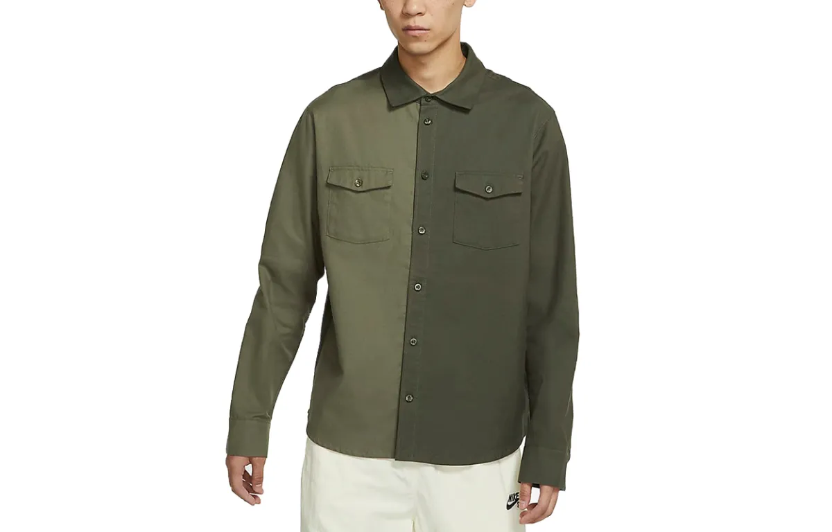 Nike Shirts Men's Army Green Lapel Moderate Shirt