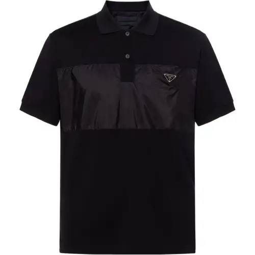 PRADA Polo Shirts Men's Black Polo Collar Moderate Straight Fit