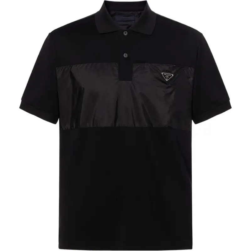 PRADA Polo Shirts Men's Black Polo Collar Moderate Straight Fit
