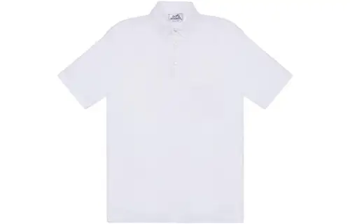 HERMES Polo Shirts Men's White Polo Collar Moderate Straight Fit
