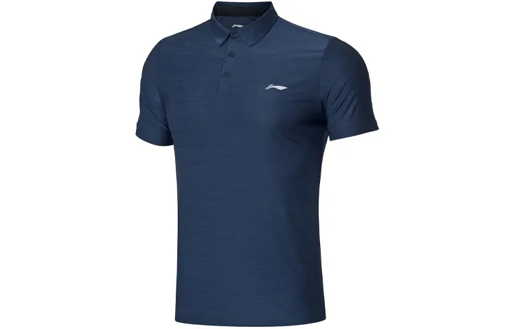 Li Ning Polo Shirts Men's Dark Blue Polo Collar Moderate Straight Fit