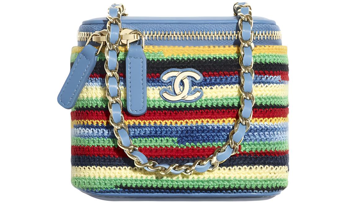 CHANEL Embroidery Velvet And Metal Square Box Clutch Small Women's Blue & Multicolor