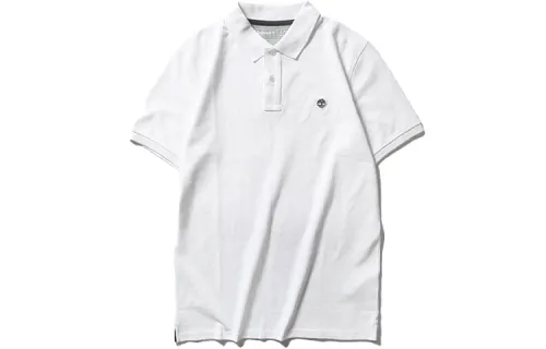 Timberland Polo Shirts Men's White Polo Collar Moderate Straight Fit