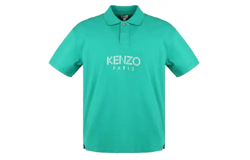 KENZO Polo Shirts Men's Green Polo Collar Moderate Straight Fit