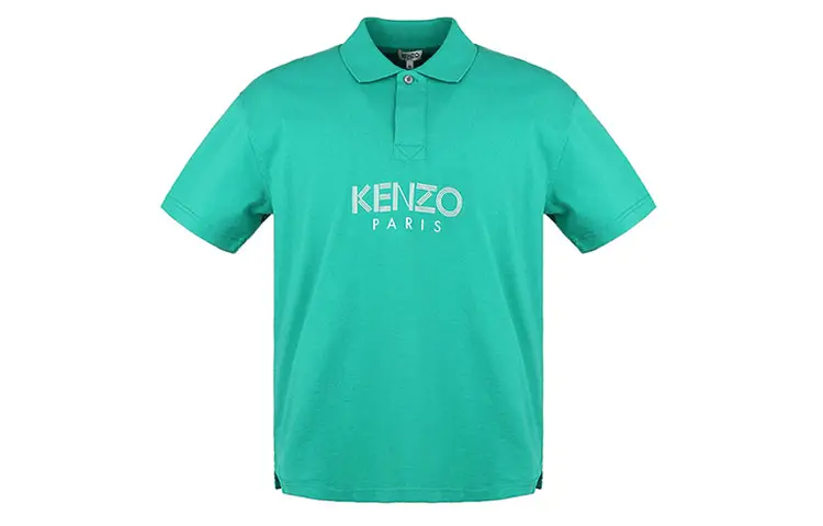 KENZO Polo Shirts Men's Green Polo Collar Moderate Straight Fit