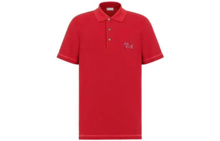 DIOR Polo Shirts Men's Red Polo Collar Moderate Straight Fit