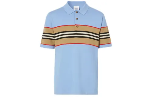 Burberry Polo Shirts Men's Light Blue Polo Collar Moderate Straight Fit