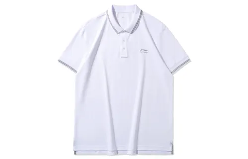 Li Ning Sports Fashion Collection Polo Shirts Men's Standard White Pointed Collar Moderate Straight Fit