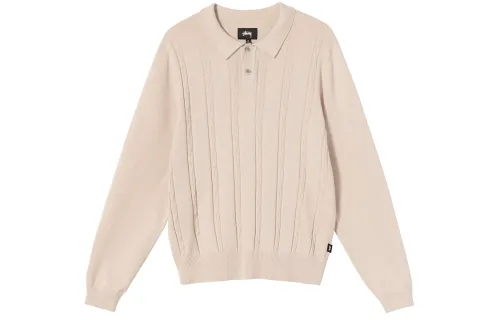 Stussy Polo Shirts Men's Ecru Square Collar Moderate Straight Fit