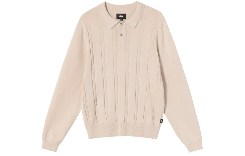 Stussy Polo Shirts Men's Ecru Square Collar Moderate Straight Fit