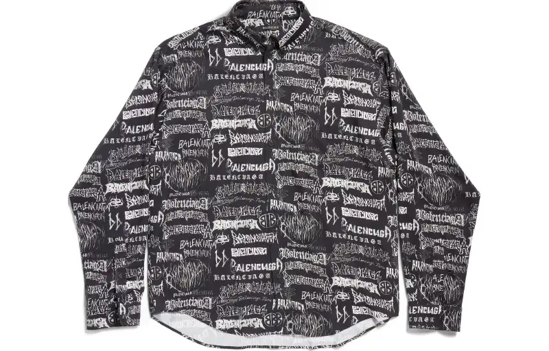 Balenciaga All Over Logo Long Sleeve Shirt
