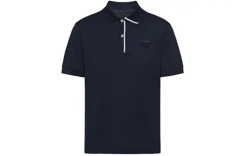 PRADA Polo Shirts Men's Marine Blue Polo Collar Moderate Straight Fit