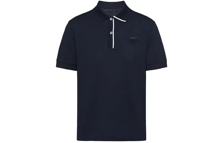 PRADA Polo Shirts Men's Marine Blue Polo Collar Moderate Straight Fit