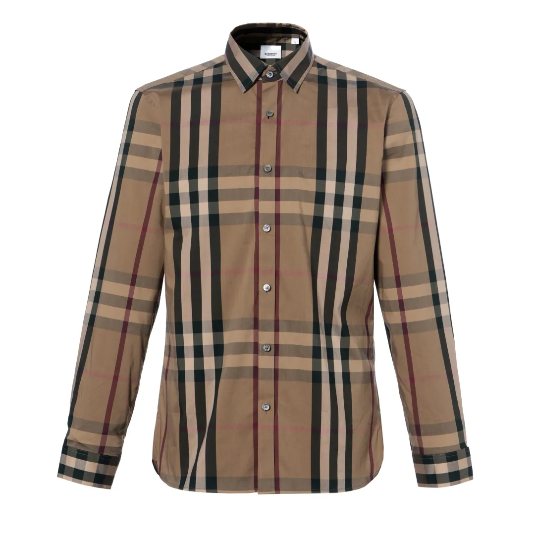 Burberry Check Point Collar Single-Breasted Long Sleeve Shirt Brown