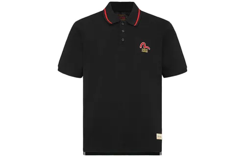 EVISU Polo Shirts Men's Black Polo Collar Moderate Straight Fit