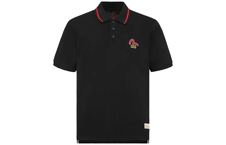 EVISU Polo Shirts Men's Black Polo Collar Moderate Straight Fit