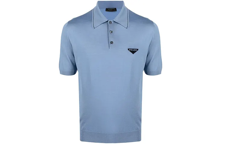 PRADA Polo Shirts Men's Blue Polo Collar Moderate Straight Fit