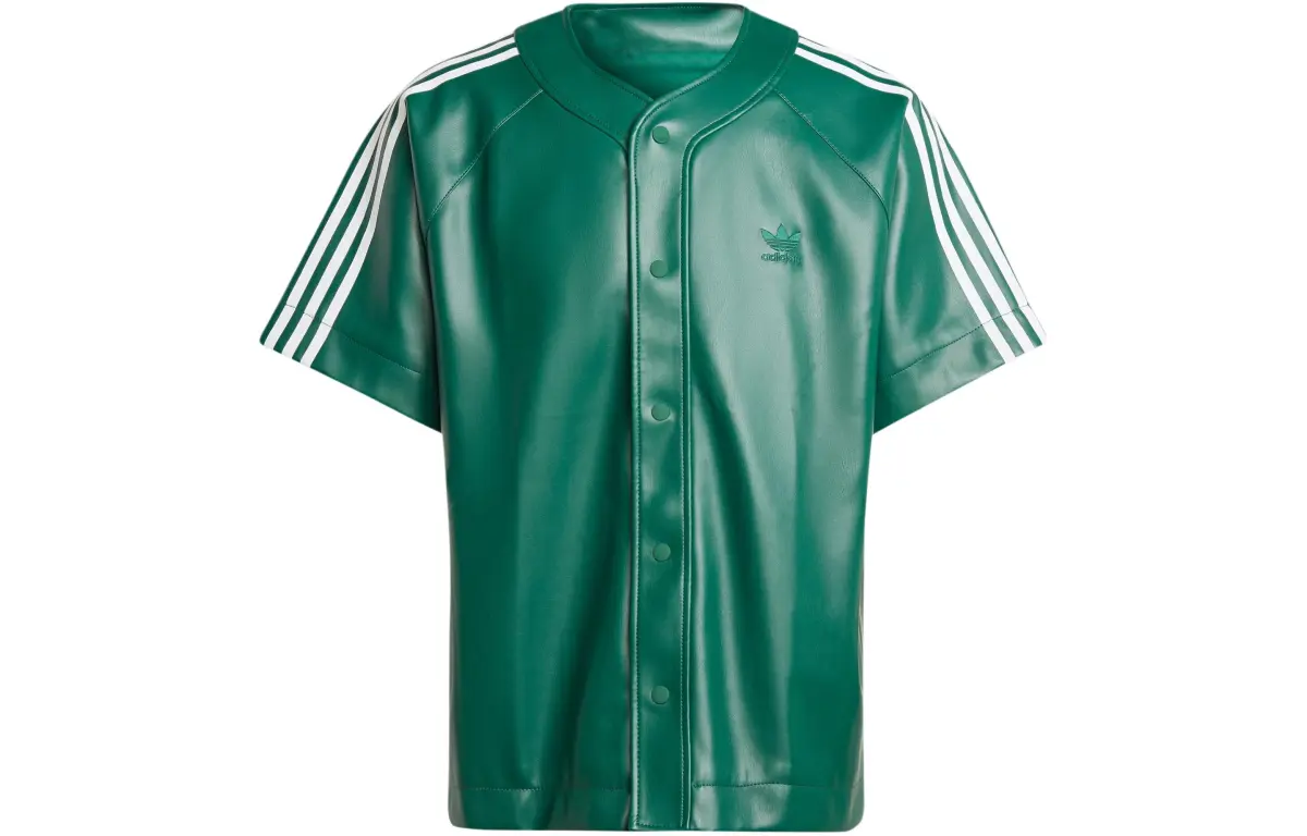 adidas originals Faux Leather Adicolor 3-Stripes Baseball Shirt Green