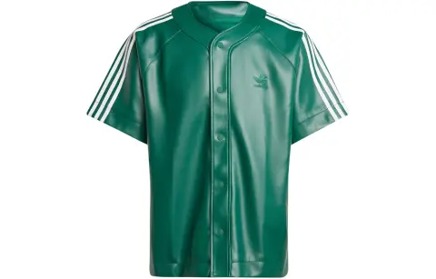 adidas originals Faux Leather Adicolor 3-Stripes Baseball Shirt Green