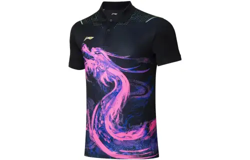 Li Ning Polo Shirts Men's Black Polo Collar Moderate Straight Fit