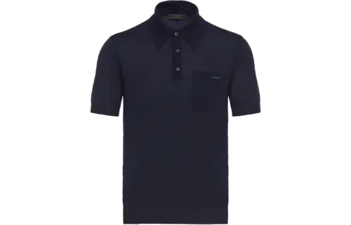 PRADA Polo Shirts Men's Blue Polo Collar Moderate Straight Fit