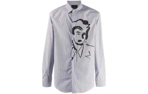 Armani/EMPORIO ARMANI FW21 painting print striped long-sleeved shirt men's gray