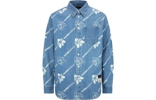 EVISU Shirts Men's Denim Blue Lapel Moderate Shirt