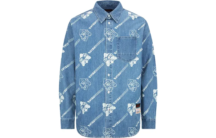 EVISU Shirts Men's Denim Blue Lapel Moderate Shirt