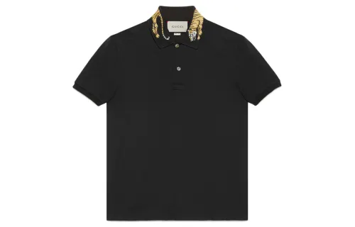 GUCCI Polo Shirts Men's Black Crew Neck Moderate Straight Fit