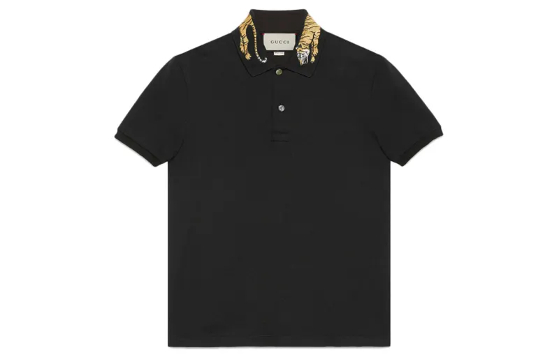 GUCCI Polo Shirts Men's Black Crew Neck Moderate Straight Fit