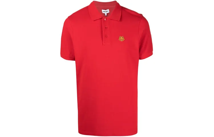 KENZO Polo Shirts Men's Red Polo Collar Moderate Straight Fit