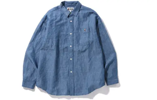 A BATHING APE Shirts Men's Blue Lapel Moderate Shirt